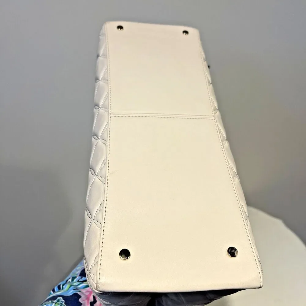 Kate Spade Carey Quilted Leather Large Tote Bag Chain Shoulder In Parchment